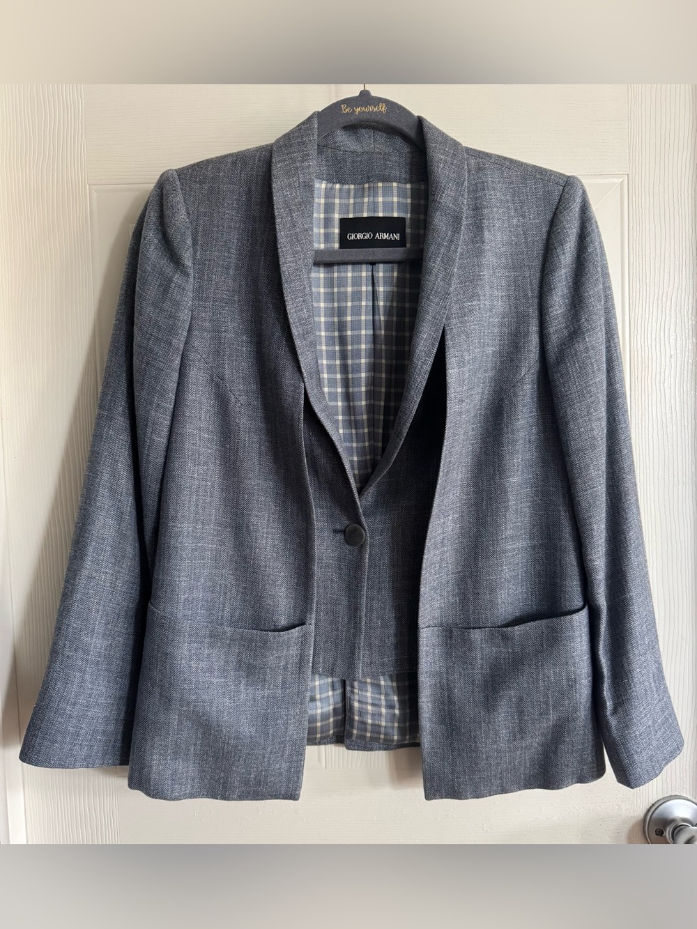 Giorgio Armani Wool Silk Linen Plaid Lined Layered Vest Blazer Jacket Gray 40